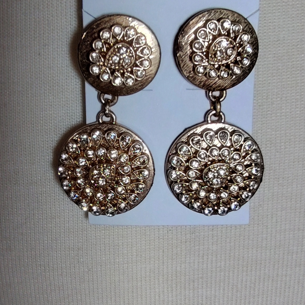 INC Elegant Gold and Silver Toned Cz Bling Dangle Earrings Nwot